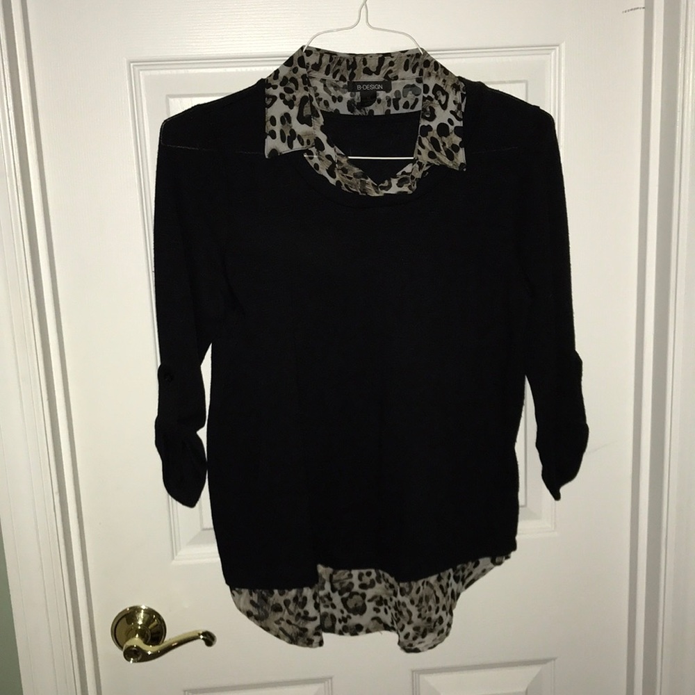 Nice 3/4 sleeve black sweater/leopard blouse.